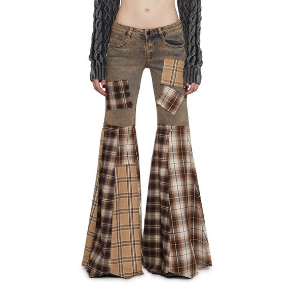 Dolls Kill Denim - Darker Wavs Warp Patchwork Flare Jeans